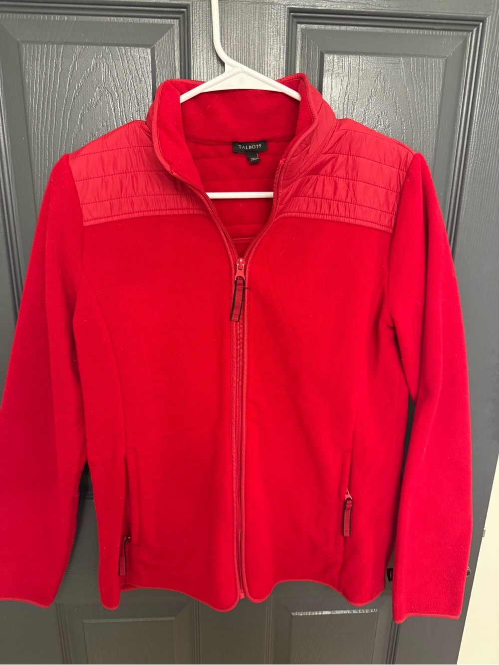 Talbots Red Full-Zip Puffer-Panel Fleece Jacket